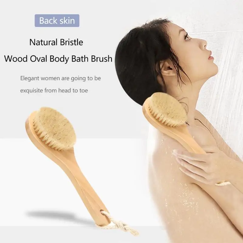 

Soft Body Brush Natural Bristle Oval Skin Body Bamboo Bath Brush Handle SPA Shower Massage Exfoliate Scrubber Brushes