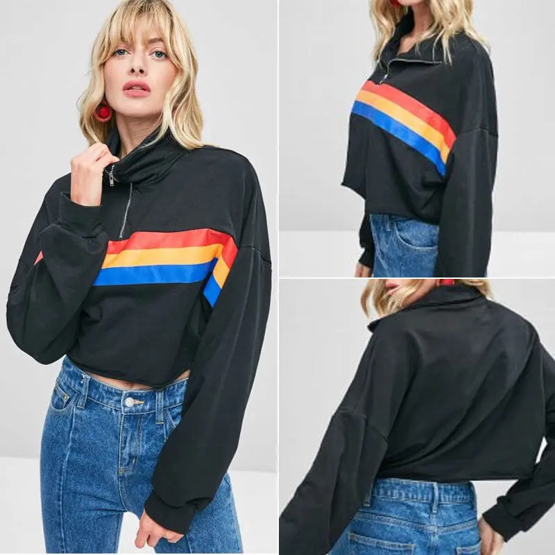Fashion Brand Newest Women Sweatshirt Plain Basic Crop Top Coat Sports