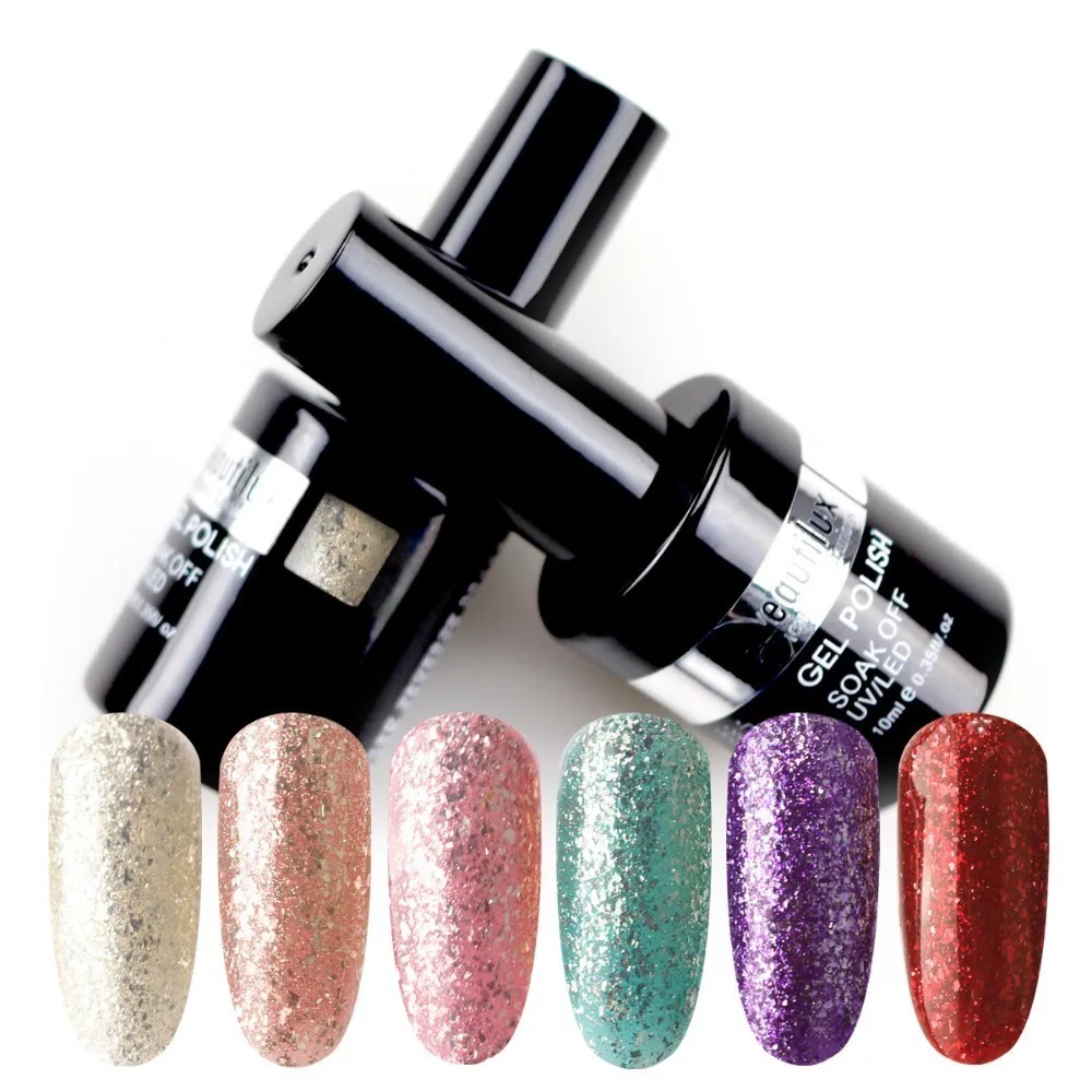 

Beautilux 1pc Platinum Glitter Bling Gloss Shiny Sparkling Elegant Soak Off Gel Nail Polish UV LED Nails Gel Lacquer 10ml