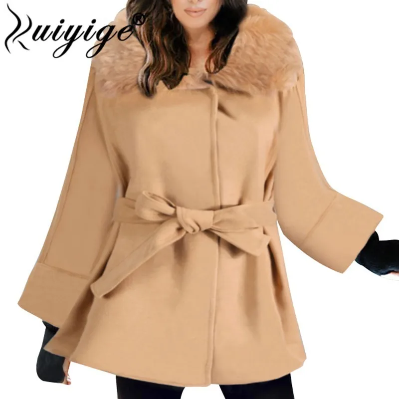 Ruiyige 2018 Winter Coat Women Removable Faux Fur Collar Woman Jacket Outwear Female Woolen Overcoat With Belt&Pockets Oversize Ruiyige 2018 Winter Coat Women Removable Faux Fur Collar Woman Jacket Outwear Female Woolen Overcoat With Belt&Pockets Oversize