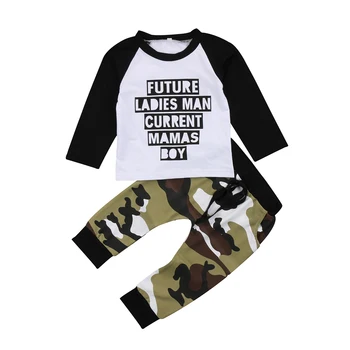 

Children Infant Toddler Kids Baby Boy Clothes Set Outfits Long Sleeve Letter Printing T-shirt +Camo Pants 2PCS