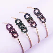 6 шт. модные разноцветные браслеты с цирконием Красочные CZ Micro Pave 3-Circle очаровательные браслеты для женщин ювелирные изделия подарок