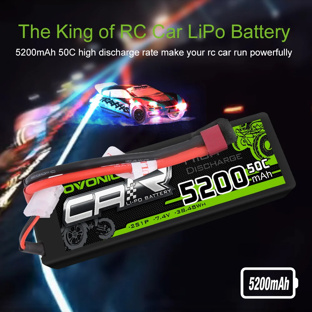 2 упаковки аккумуляторов OVONIC 5200 мАч 50C Lipo 2S 7 4 В Твердый Чехол для Traxxas Slash Losi HPI Yokomo