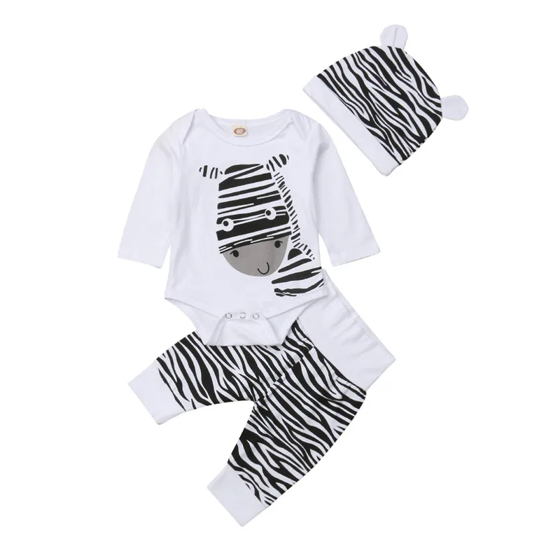 Baby Girl Boy Zebra Clothes Set 3PCS Newborn Long Sleeve Stripe