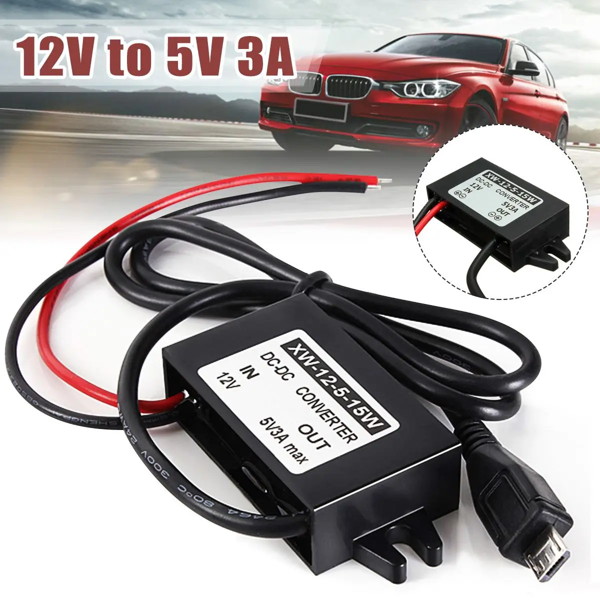 

12V To 5V DC DC Converter Module With USB Output Power Adapter 15W High Quality ABS Dc Voltage Converter