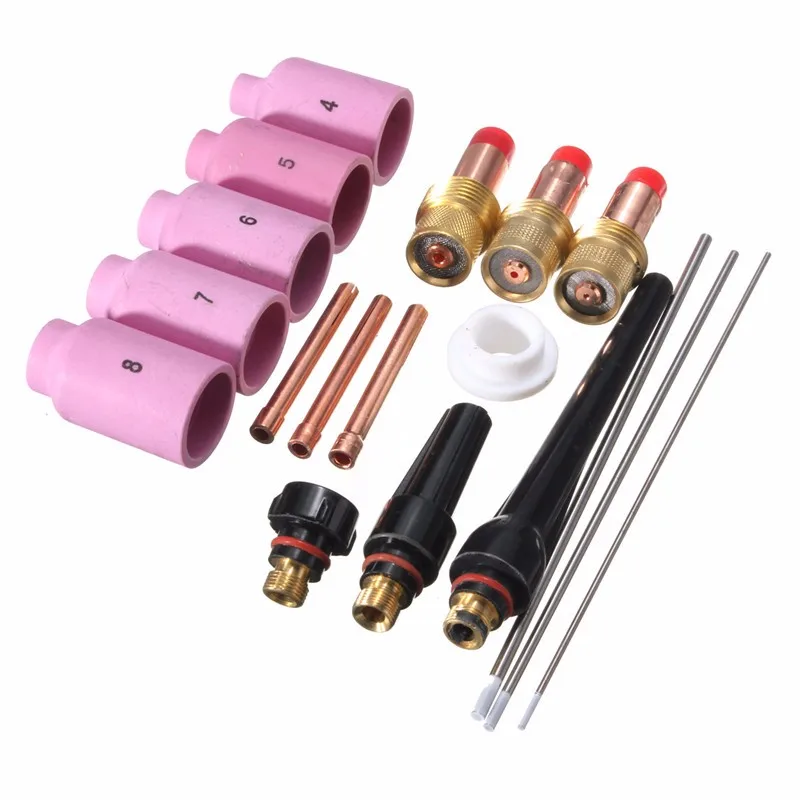 

18Pcs TIG Welders Torch Cup Collet Body Nozzle Tungsten Gas Lens Kit WP-17/18/26 Durable Welding Accessories