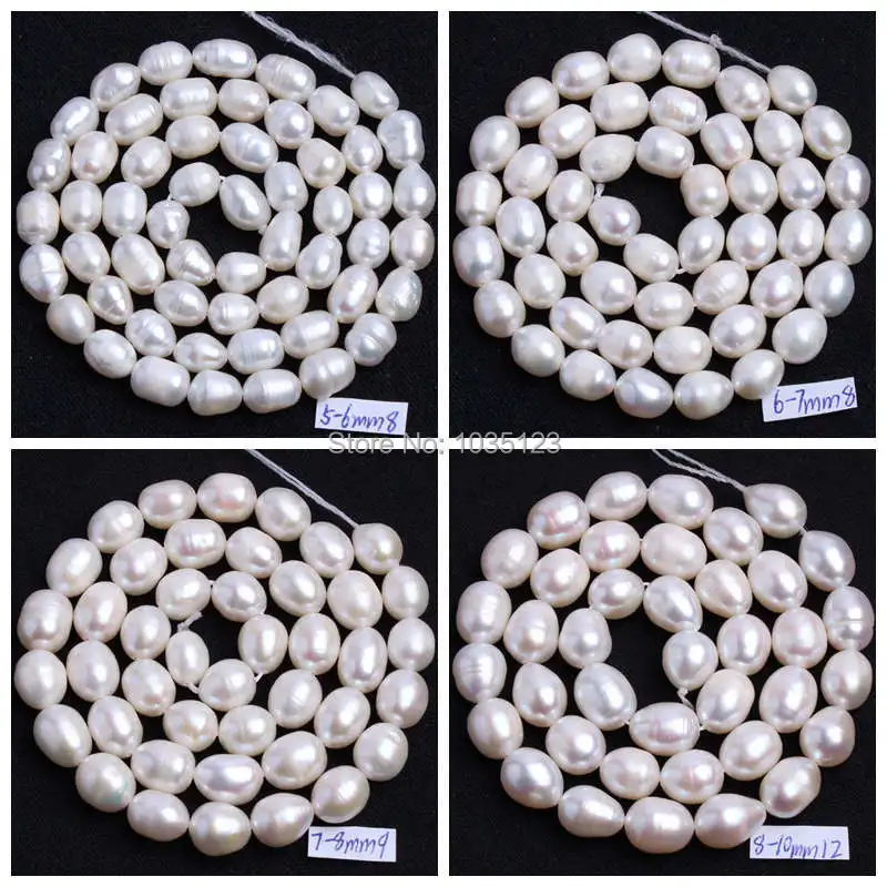 

Free Shipping 5-6,6-7,7-8,8-9,9-10mm 10-11mm Natural White Freshwater Pearl Oval Shape Loose Beads 15" Jewellery Making wj51