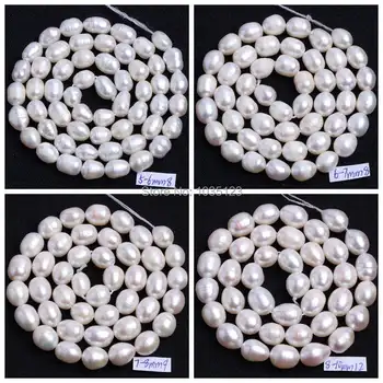 

High Quality 5-6,6-7,7-8,8-9,9-10mm 10-11mm Natural White Freshwater Pearl Oval Shape Loose Beads 15" Jewellery Making wj51