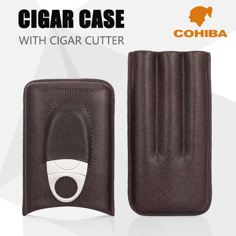 

COHIBA New Portable Travel Cigar Case 3 Tubes hold Cigars Mini Storage Cigar Humidor with Gift Box