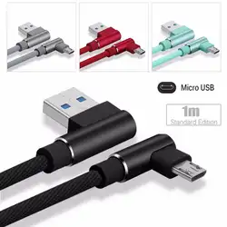 Micro USB кабель для передачи данных Плетеный двойной градусов под прямым углом Алюминий сплав зарядки для samsung S9 S9Plus S8 телефонов Xiaomi Android