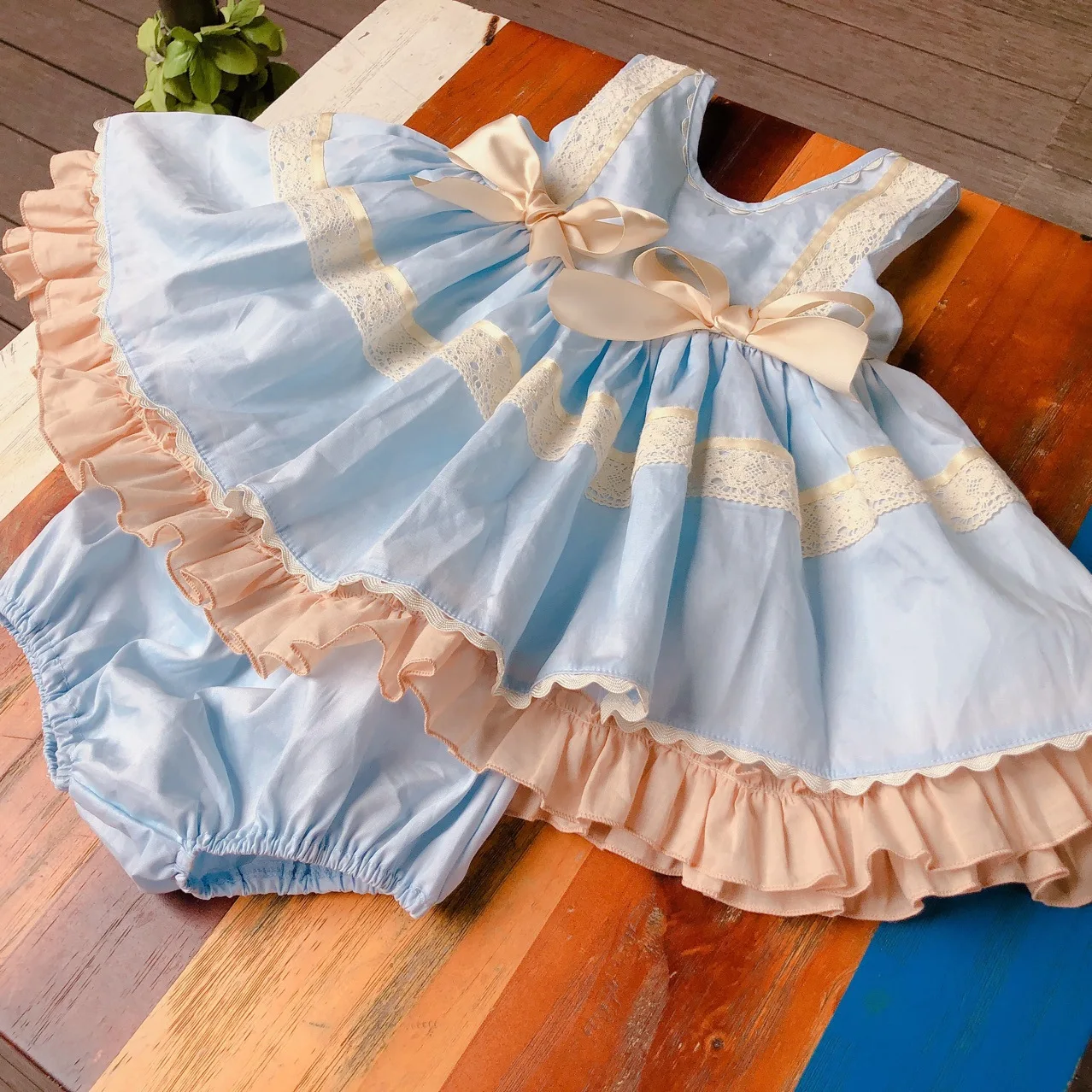 

2019 Baby Dresses Kids Spanish Princess Blue Dress Panty Girls Summer Frocks Infant First Birthday Party Outfits 1 to 5 Year