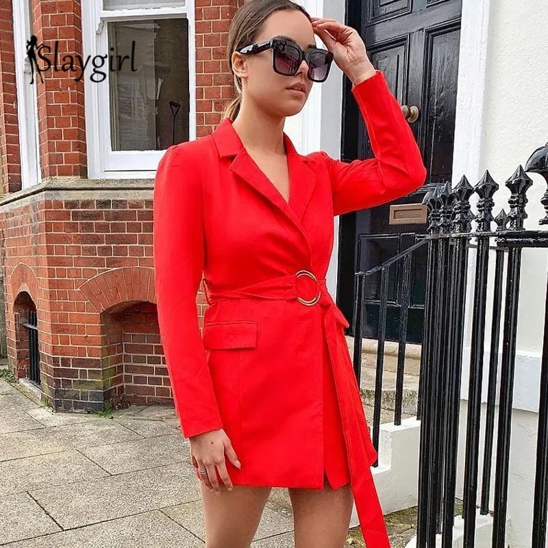 Женское офисное платье Slaygirl элегантное с глубоким v-образным вырезом и поясом на