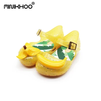 

Mini Melissa Transparent Banana Cute Girls Jelly Sandals FURADINHA IX Sandals Girls Sandals Hollow Children Waterproof Shoes