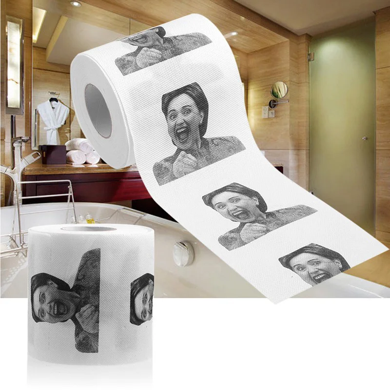 

1 PCS Hillary Clinton Funny Open Mouth Toilet Paper Prank Joke Roll Paper Gift Tissue Boxes for Decoration Hanging Type Dropship