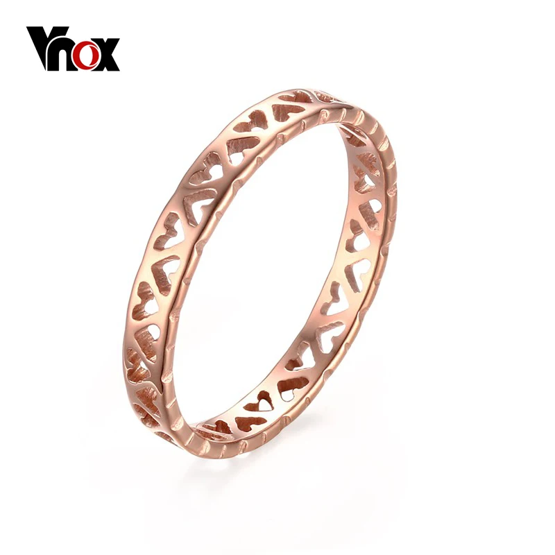 

VNOX Rose Gold-color Wedding Ring for Women Hollow Hearts Love Promise Female Rings Jewelry