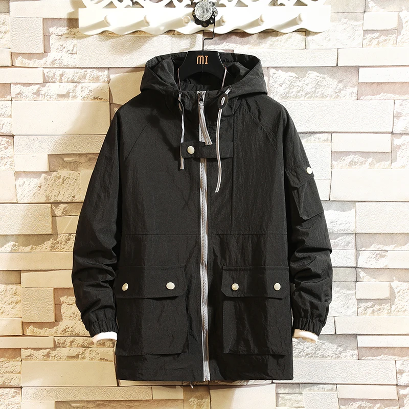 2019 Spring New Japanese Solid Color Even Hat Loose Coat Work Clothes Jacket Male windbreaker mens clothing tracksuit