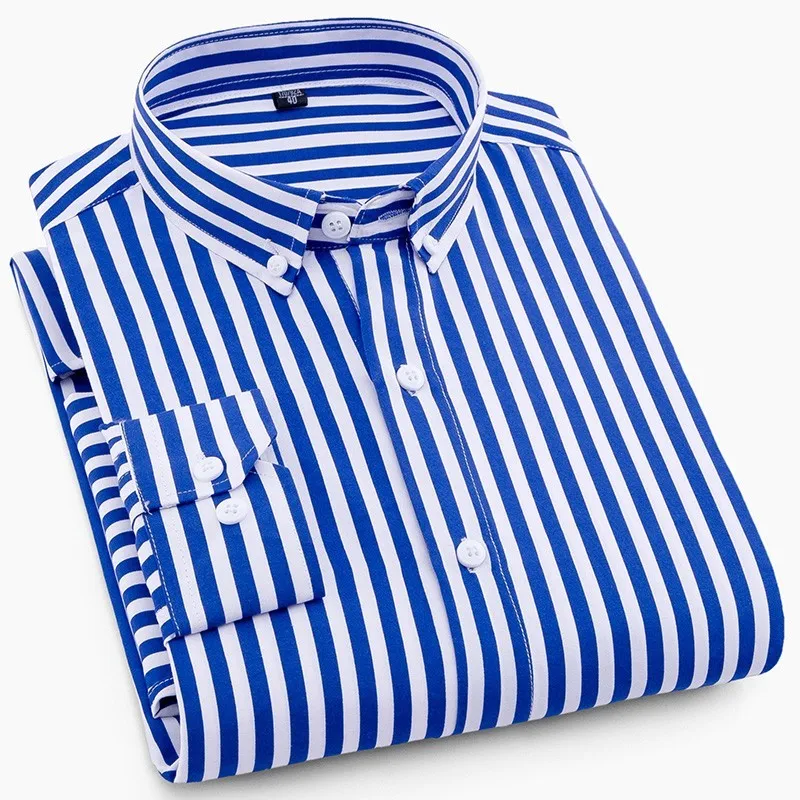 2019 NEW Men Striped Shirts Casual Long Sleeve Mens Shirt Slim Fit Business Male Social Dress Shirts NO Pocket