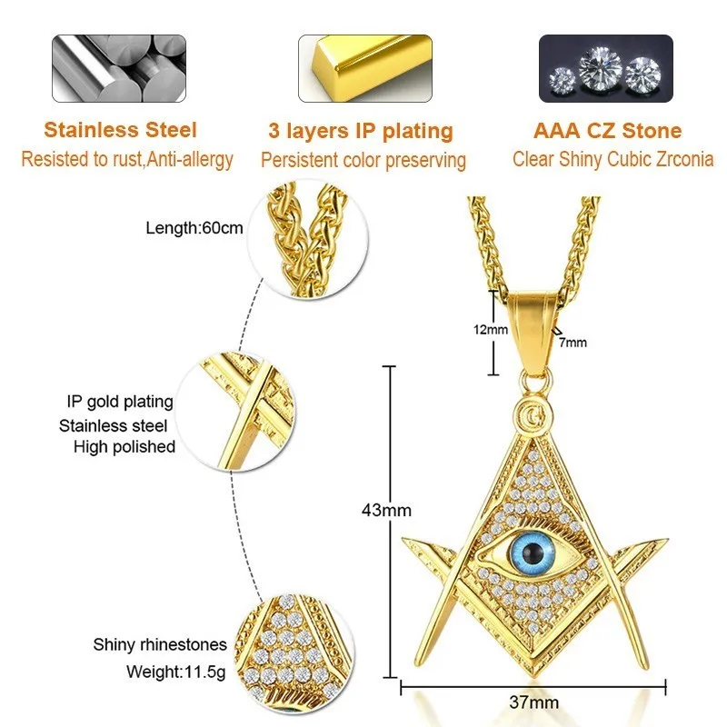 Vnox Free Mason Eye of Providence Illuminati пирамида все видящие глаза подвеска для мужчин