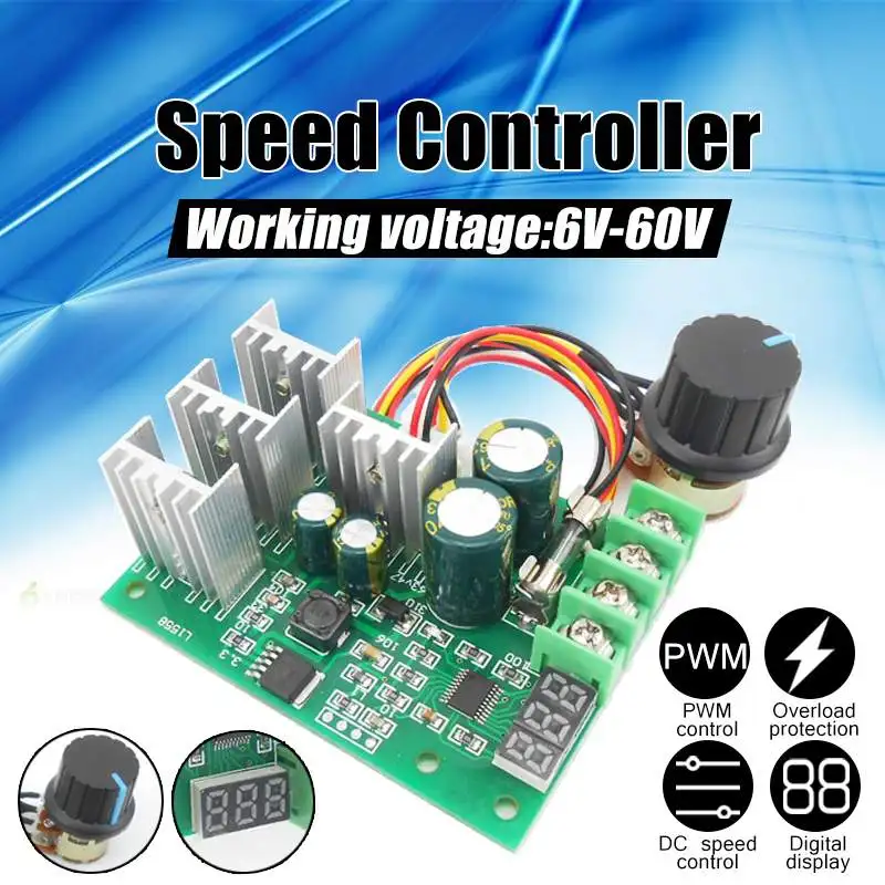 

PWM speed controller DC motor Digital display 0~100% adjustable drive module Input 6V-60V 30A