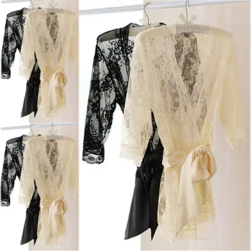 

Women Sexy Lingerie See Through Long Sleeve Robe G-string Babydoll Sheer Lingerie Nightwear