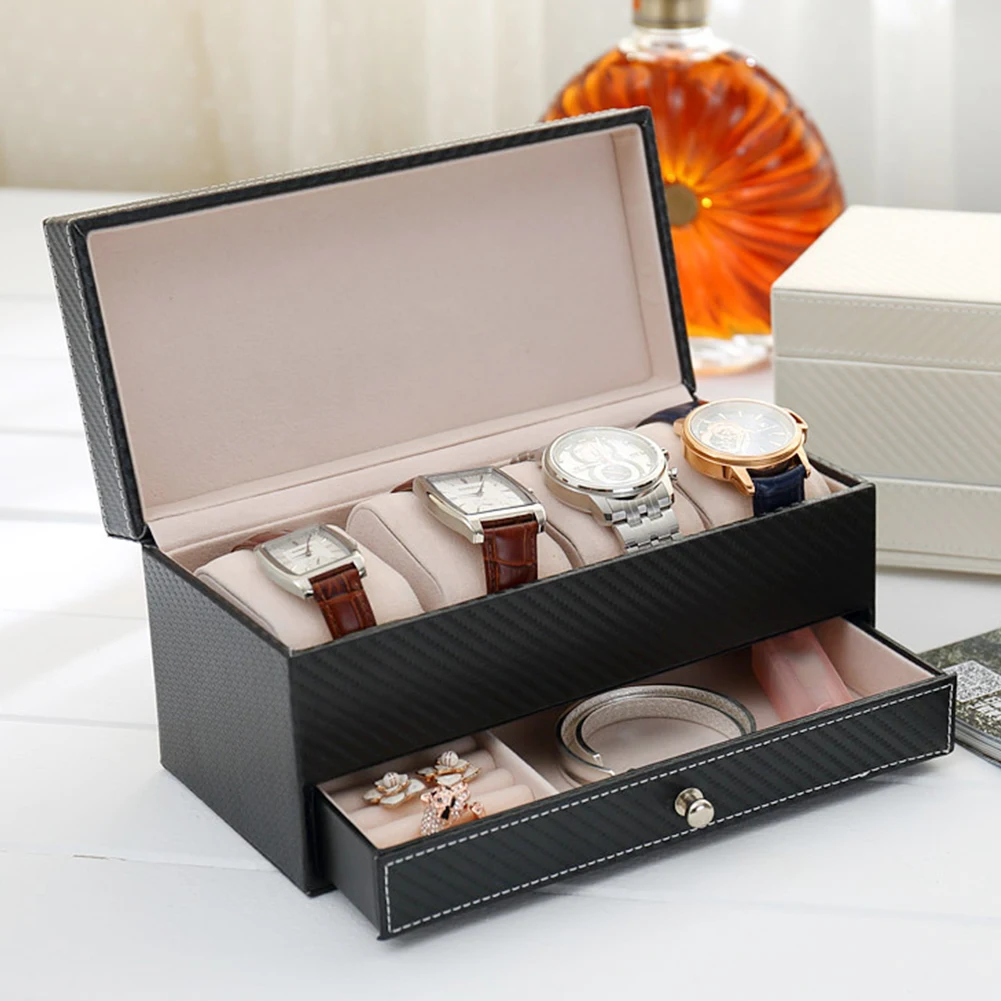

Jewelry Accessories Large Space With Drawer Stylish Durable Display Case 2 IN 1 Cuff-link Box Watch Organizer Black Storage Box