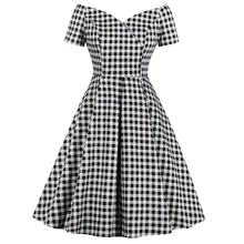 Joineles, сексуальное летнее платье в ретро стиле с v-образным вырезом, клетчатое платье с принтом, винтажное платье в клетку, вечерние платья в стиле рокабилли