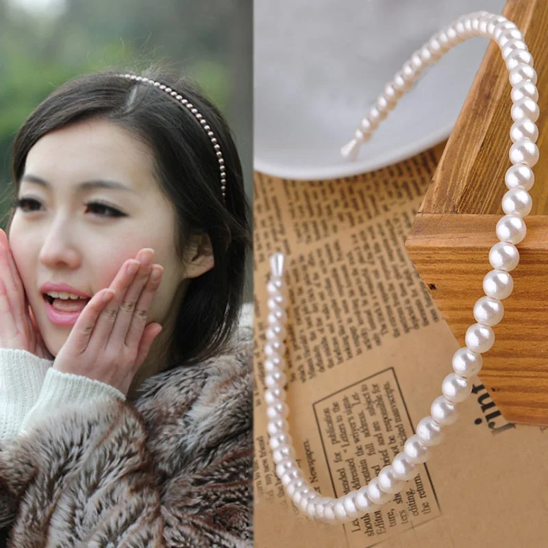 

Valentines Gift Party Unique Headband Girls Women Hair Accessories 1PC Korean Graceful White High Quality Imitation Pearl