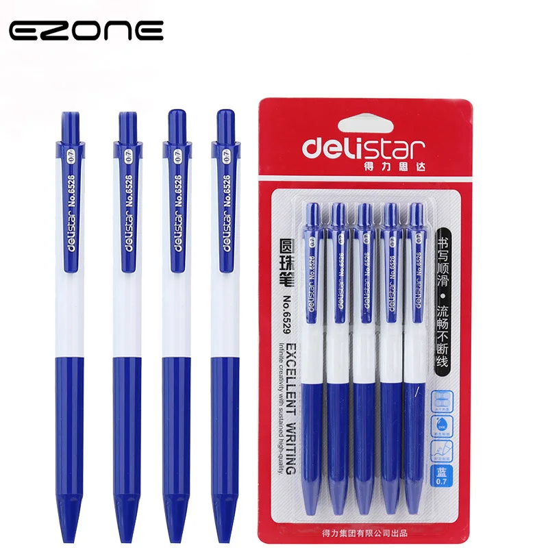 

EZONE 5pcs/set Blue Ballpoint Pen Office Writing Stationery Write Smoothly Clip Ballpoint Pen School Office Supply Business pen