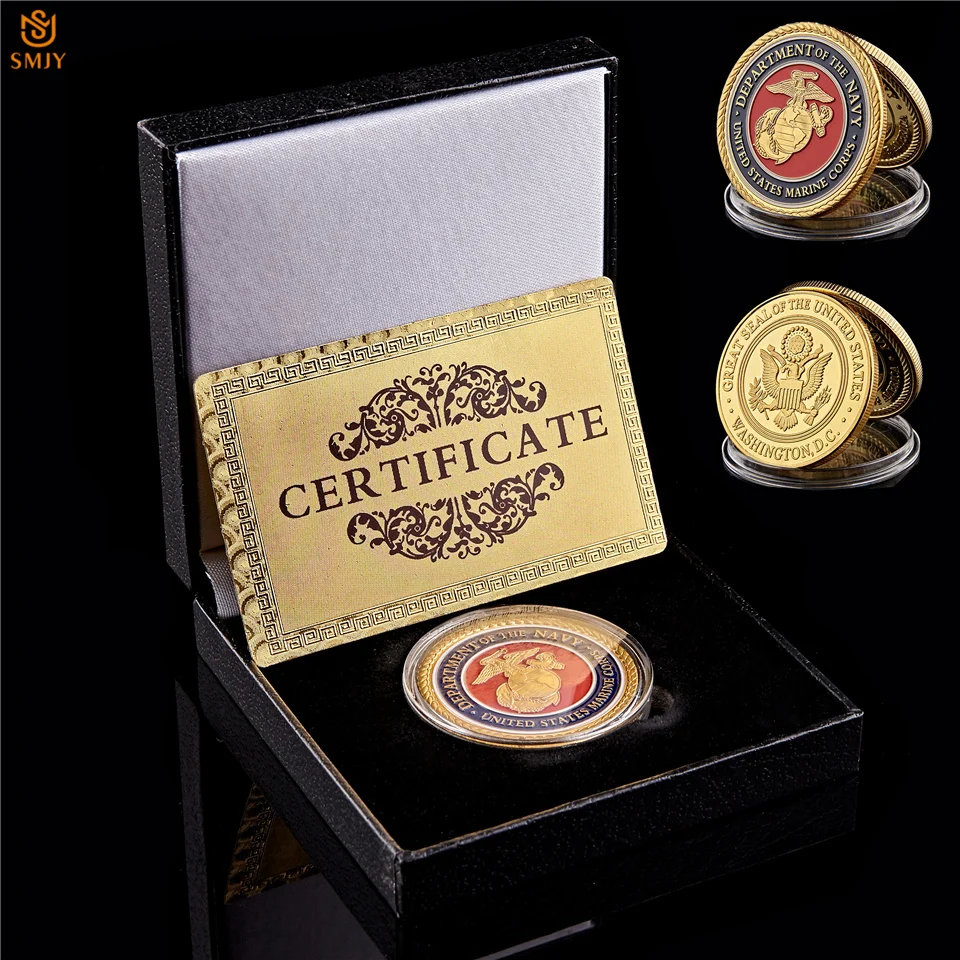 US Marine Corps Gold Plated Military Metal Medal Challenge USA Commemorative Coin Collection W/Luxury Box | Дом и сад
