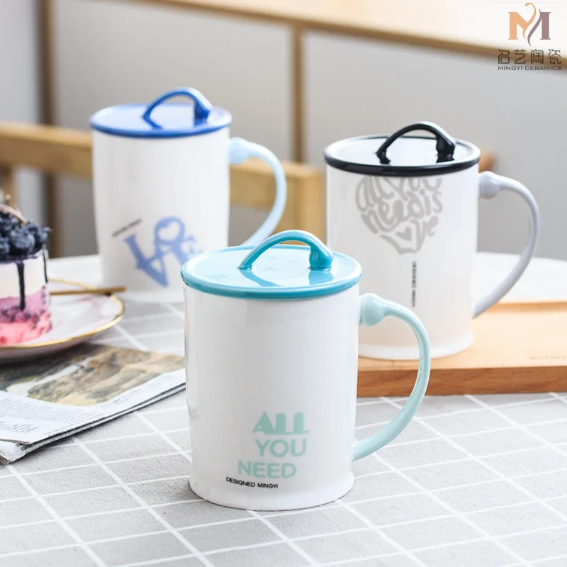 

Letter Chaozhou Marc Cup Bring Cover Northern Europe Ceramics Coffee Cup Concise Milk Cup Office