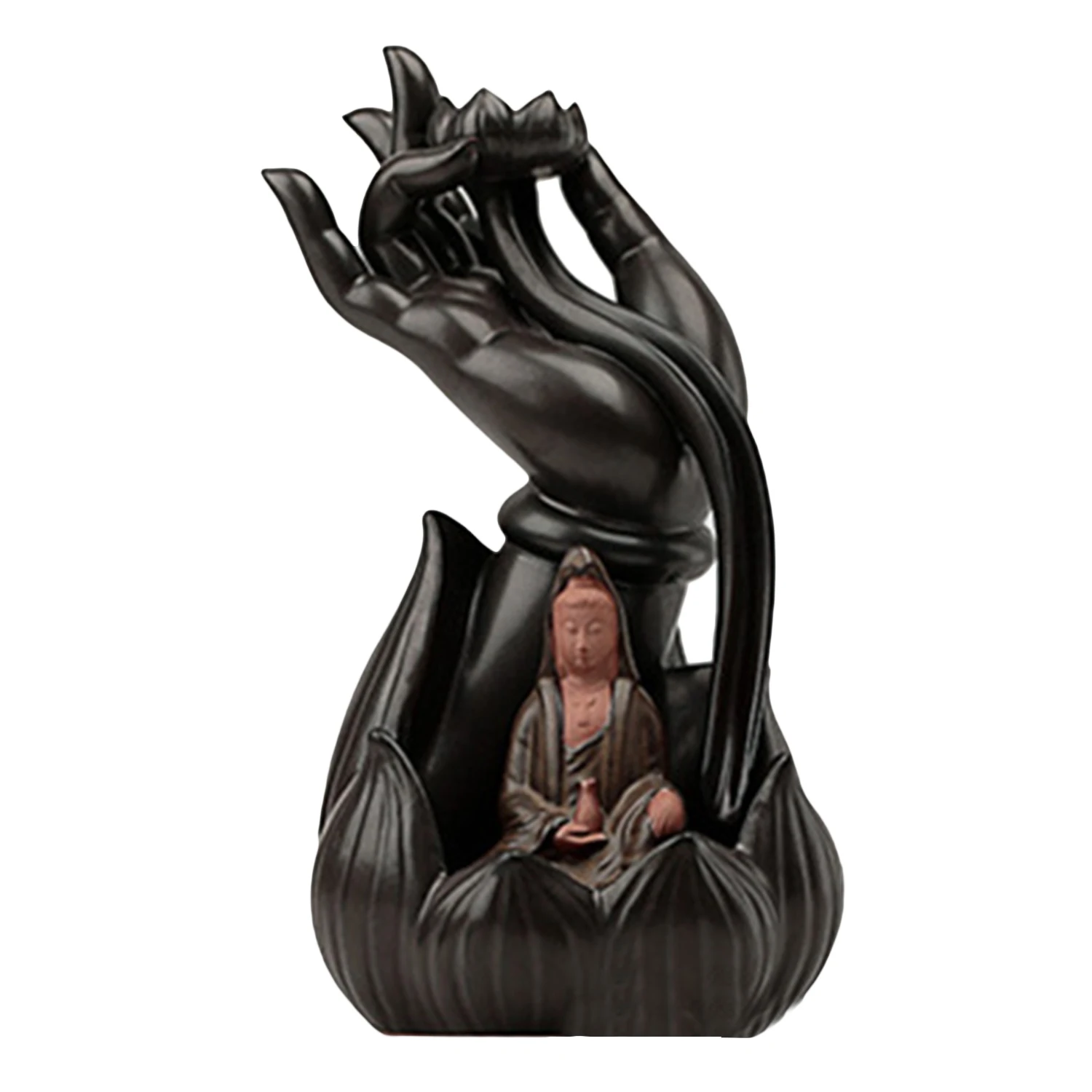 CNIM Горячая керамическая буддизм женщина курильница бергамот Лотос Ретро Линия глазури Будда благовония кадило-ароматерапия дым Backfl