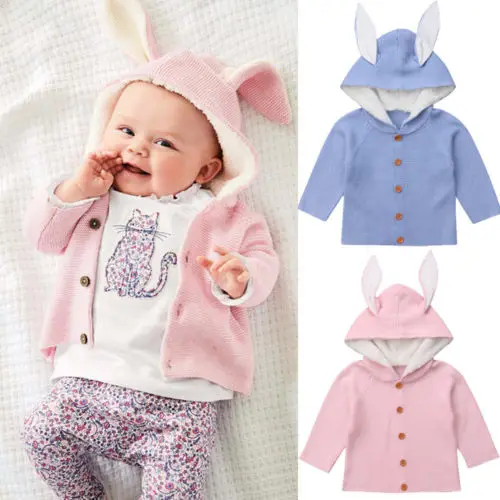 2019 Wholesale Newborn Baby Girl Boy 3D Ear Hooded Sweater Cotton Long Sleeve Knitted Cardigans Solid Outerwear Outfits Pudcoco | Детская