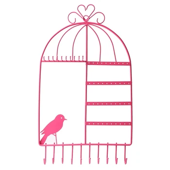 

Earring Necklace Holder Birdcage Wall Mount Jewelry Organizer Hanger for Girls Pink