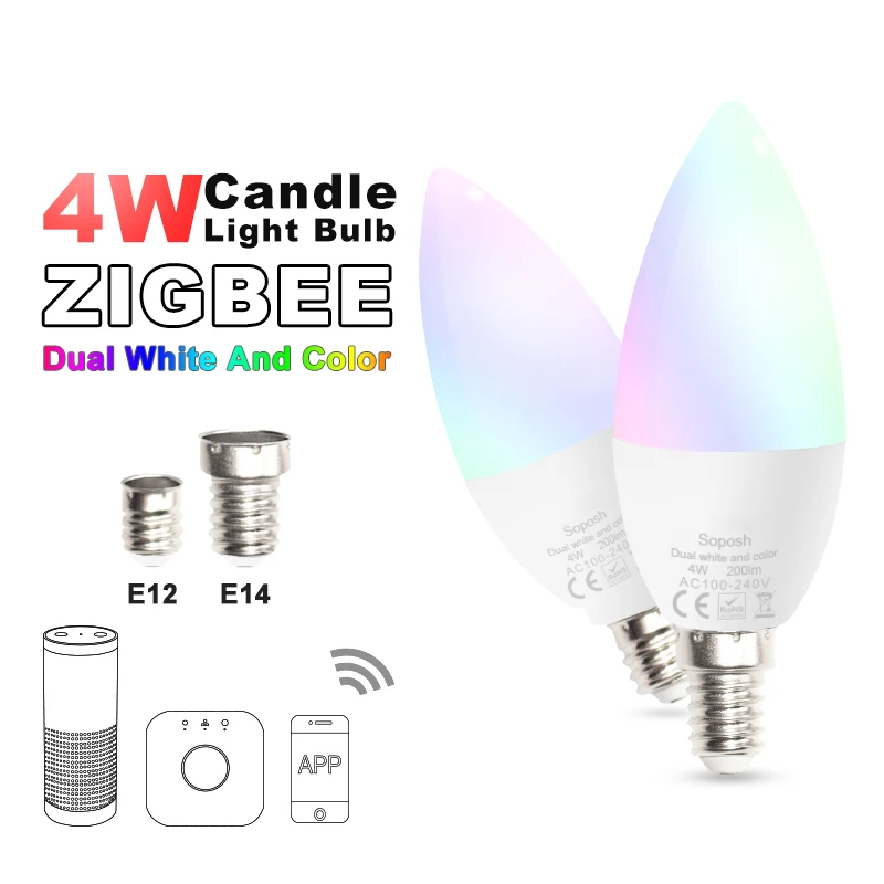 

ZIGBEE RGBCCT Candle light bulb,4W,E12 E14,APP Control Dual White and Color lamp,Smartphone control,for Entertainment venue