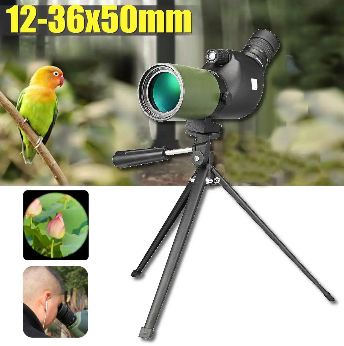 

12-36x50mm HD Vision Optical Zoom Monoculars HD Optic Lens Telescope Bird Spotting Scope Outdoor Camping Telescope Tripod