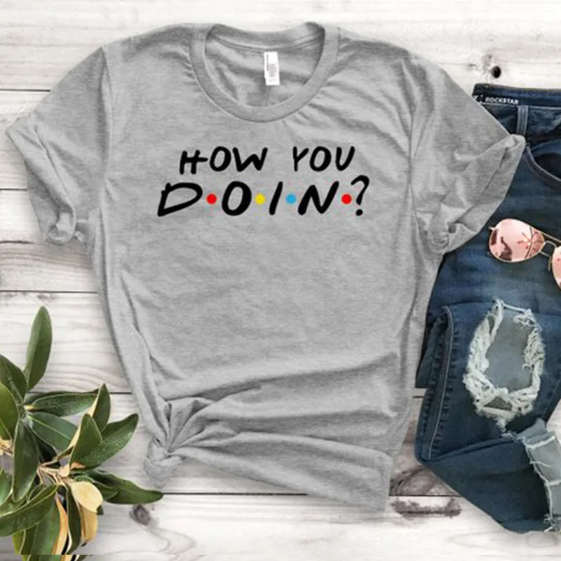 Женская футболка с принтом How You Doin повседневная черная графическим рисунком