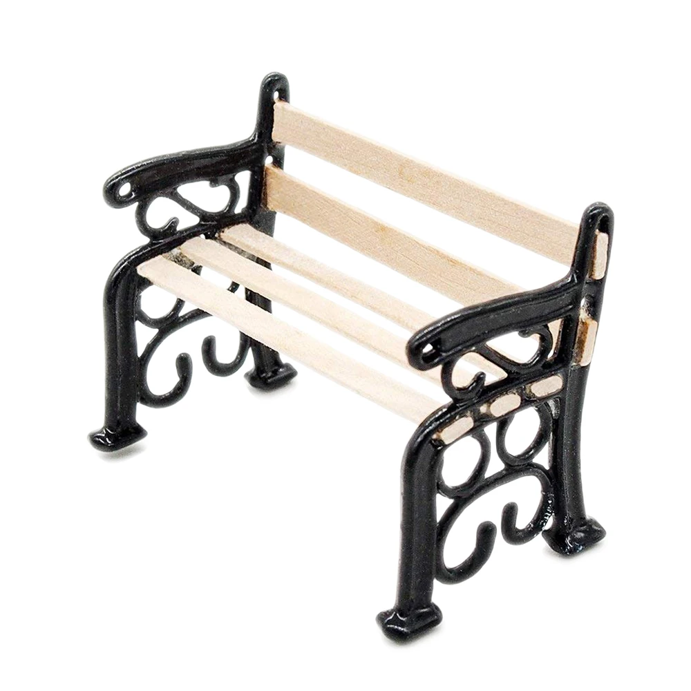 Odoria 112 Miniature Wooden Park Bench Chair With Iron Art Armrest