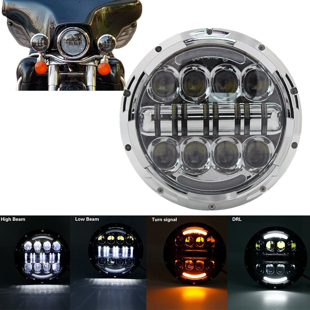 

Motorbike Accessories 7"Turn Signal DRL Angel Eye Headlamp for Harley Softail Touring Moto Adaptive 7Inch Round LED Headlight