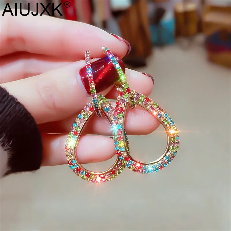 

AIUJXK Colorful Rhinestone Geometric Hoop Earrings For Women 2019 Gold Earings Water Drop Rhombus Shape Earring Jewelry Gift