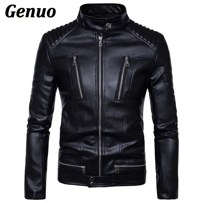 

High Quality Black Leather Jacket Men Genuo 2018 Winter New Faux Leather Jacket Male Stand Collar Casual Windpfoof Outwear 5XL