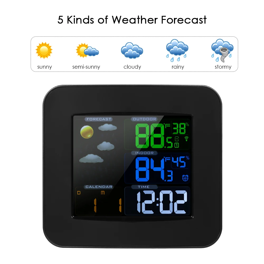 Multifunctional Wireless Color Weather Station Clock Thermometer Hygrometer Barometer Time Calendar Display Double Alarm | Дом и сад
