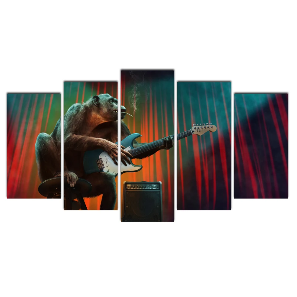 

Modern Posters And Prints Oil Painting Chimpanzee Electric Guitar Canvas Wall Art Pictures for Living Room Home Decoration