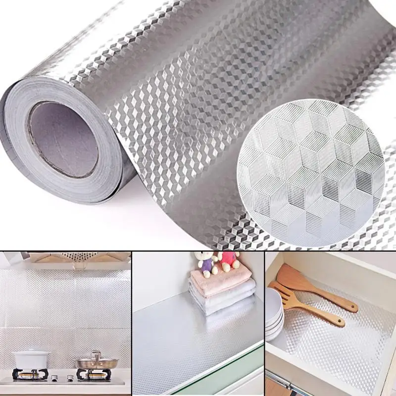 

40X100CM Aluminum Foil Kitchen Stickers Maison Decoration Sticker Self Adhesive Waterproof Wallpaper For Furniture