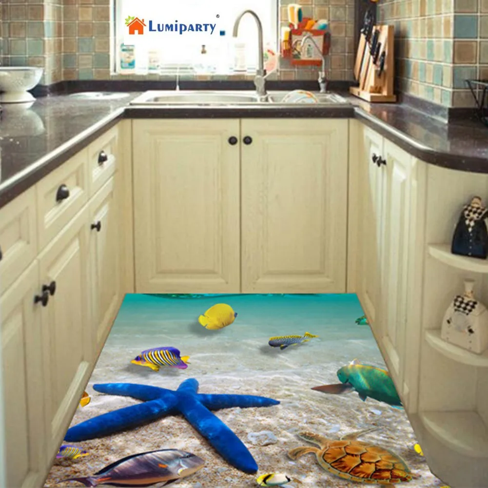 LumiParty Removable Beach Sea 3D Wall Sticker 60x90cm Waterproof Starfish Floor Stickers Decals for Kids Room Decor-25 | Дом и сад
