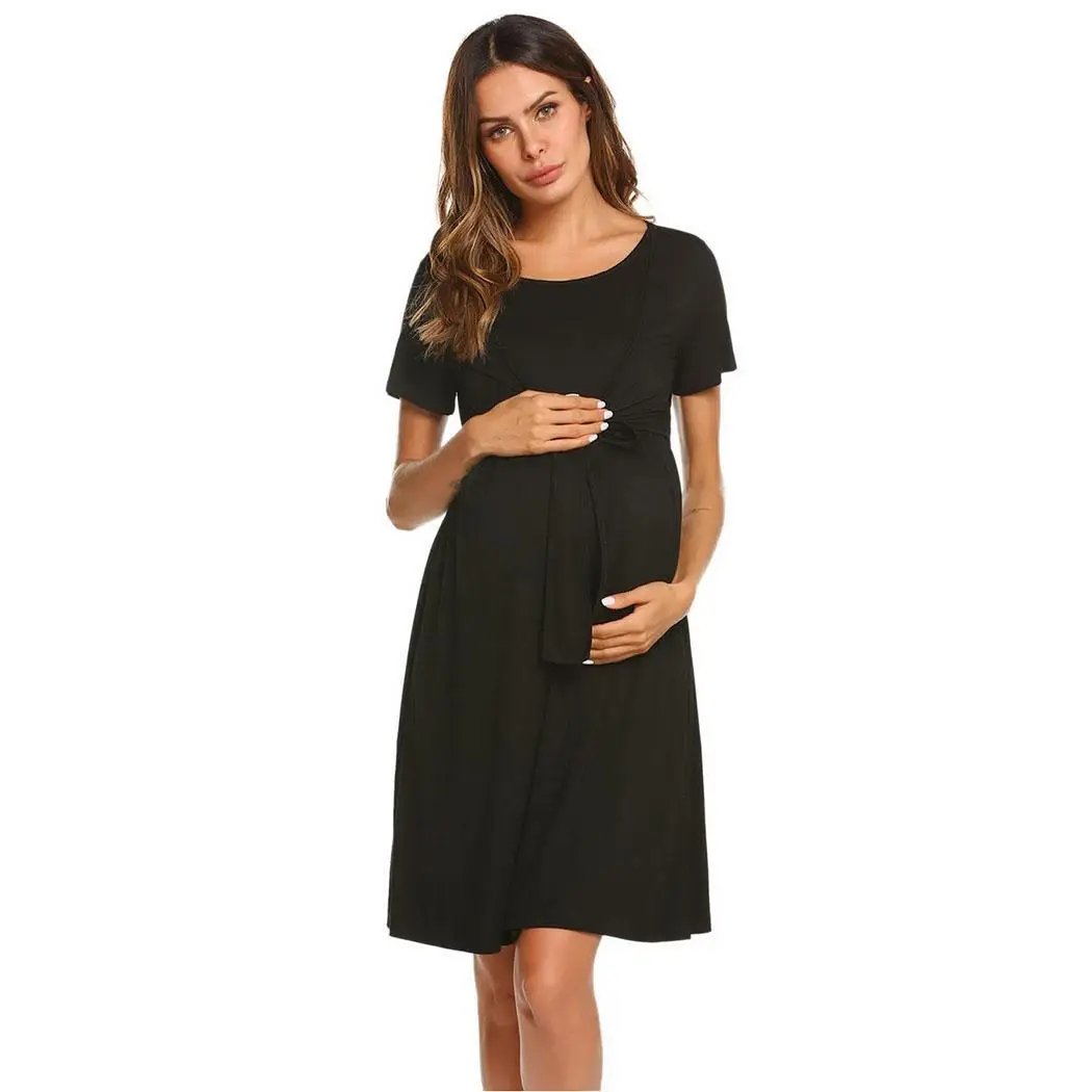 

Nursing Casual Solid Above Nightwear O Maternity Nightdress Knee Nightwear Neck Women Breastfeeding Spring Sleepwear