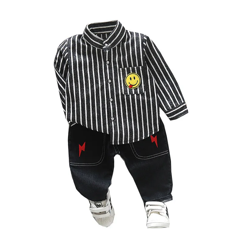 

Spring Autumn Baby Boys Cotton Clothes Kid Full Sleeve Striped Smiley Face Shirt 2pcs Infant Leisure Suits Toddler Clothing Sets