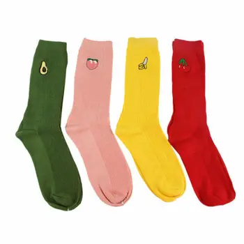 

Women's Cotton Socks Cute Fruit Print Retro Embroidery Cartoon Long High Hosiery Yellow Red Green Socks