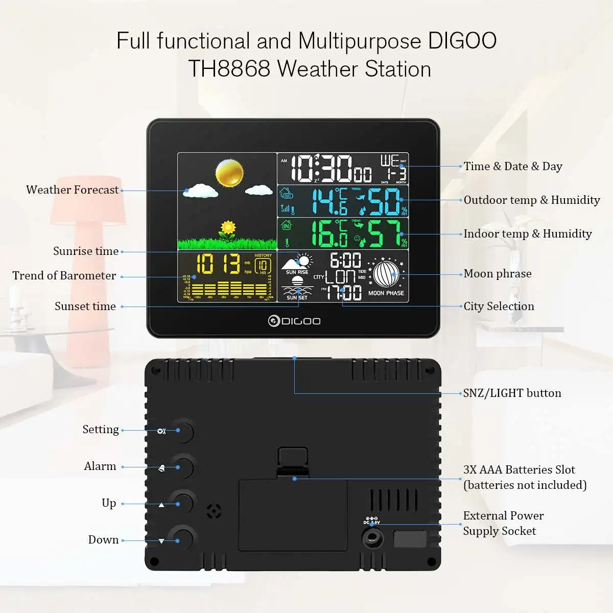 Beste Digoo DG TH8868 Digitale Weerstation Wireless Indoor Outdoor Sensor Temperatuur Instrumenten Hygrometer Thermometer Klok