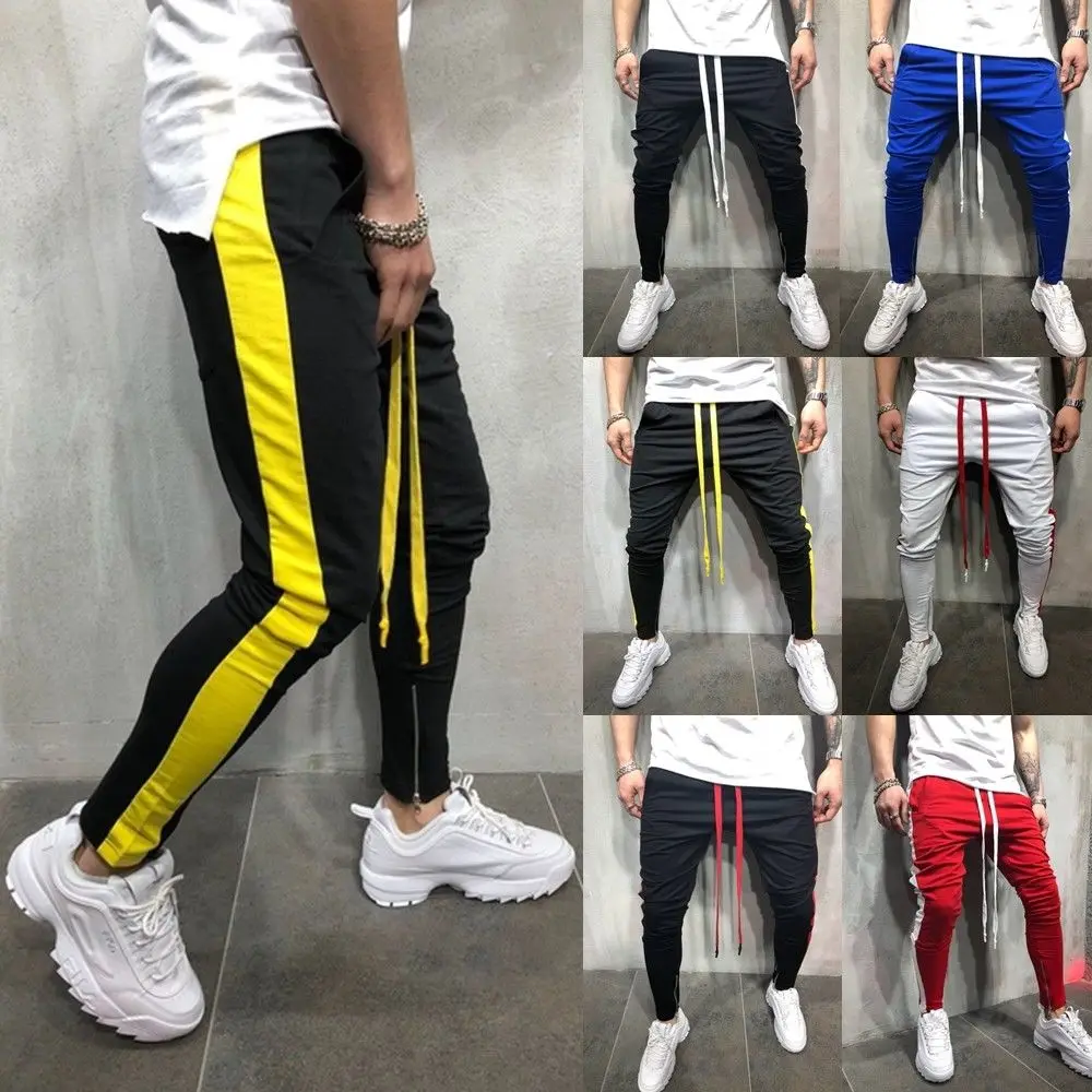 2019 New Men's Hip Hop Sweatpants Fitness Joggers Male Side Stripe High ...