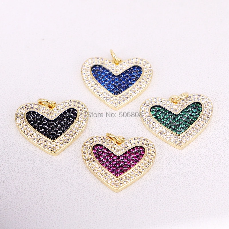 

6PCS ZYZ-P7022 Cubic Zirconia Micro Pave CZ Zircon Heart Necklace Pendant for Women Jewelry Making